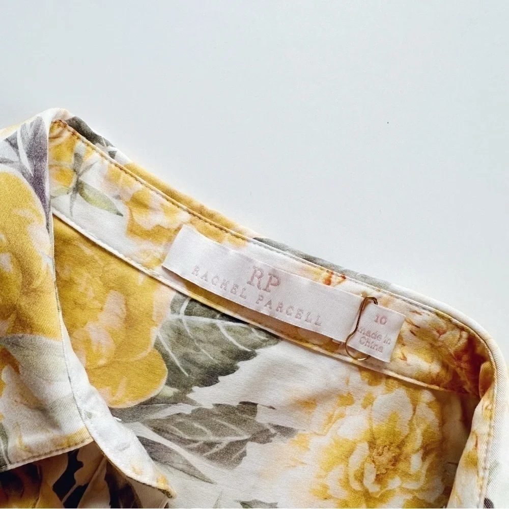 NEW Rachel Parcell Sleeveless Floral Midi Shirt Dress Ivory Yellow 10 - Picture 15 of 16